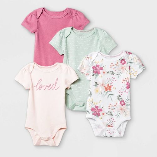 Baby Girls' 4pk Meadow Short Sleeve Bodysuit - Cloud Island™ Pink/White/Green