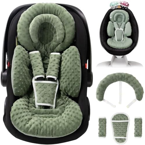 TinlyFinly Infant Car Seat Insert with Extra Cushion for Preemie to Toddler, Reversible Newborn Carseat Insert for Baby Head Body Support, Fits for Stroller, Baby Swing, Bouncer - Dots, Dark Green