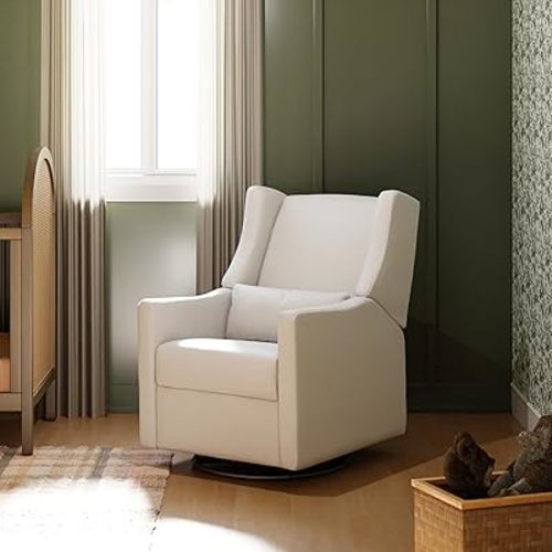 Babyletto Kiwi Recliner and Swivel Glider in Performance Cream Eco-Weave, GREENGUARD Gold Certified, Manual Recline, Water Repellant + Stain Resistant Fabrics
