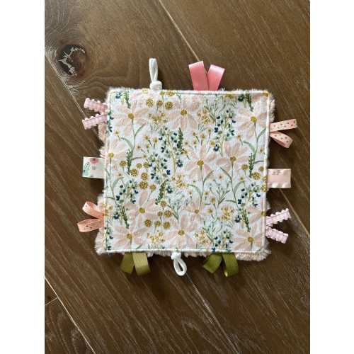 Minky Crinkle Noise Toy: Daisy Garden, Blush Pink Faux Fur, Baby Girl Gift