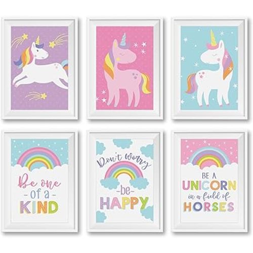 Hadley Designs 6 Princess Room Decor for Girls Bedroom – Princess Wall Decor Posters for Kids, Reversible Unframed Wall Art Pictures for Toddlers & Girls Bedroom Decors, Made in USA