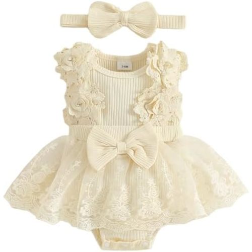 Mubineo Baby Girl Summer Clothes Outfits Sleeveless Lace Floral Romper Dress Newborn Outfit