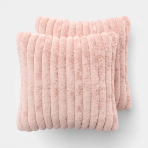 2pk Ribbed Faux Fur Toss Pillows Light Pink - Room Essentials™