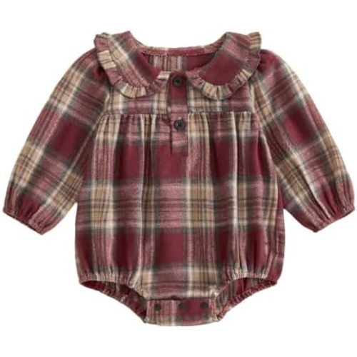 Newborn Baby Girl Fall Outfit Long Sleeve Plaid Romper Thanksgiving Clothes