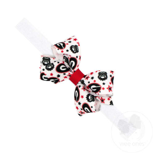 Mini Signature Collegiate Logo Print Grosgrain Hair Bow on Elastic Baby Band - GEORGIA / ONE SIZE | Wee Ones Hair Bows & Accessories