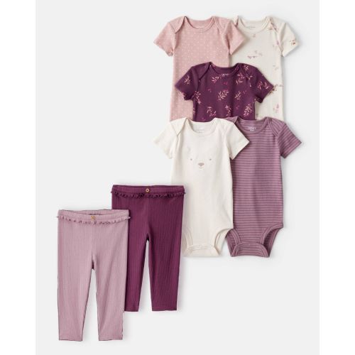 Baby Girl 7-Piece Short-Sleeve Bodysuits & Ruffle Pants Set - Purple/Cream - Carter's | Carter's