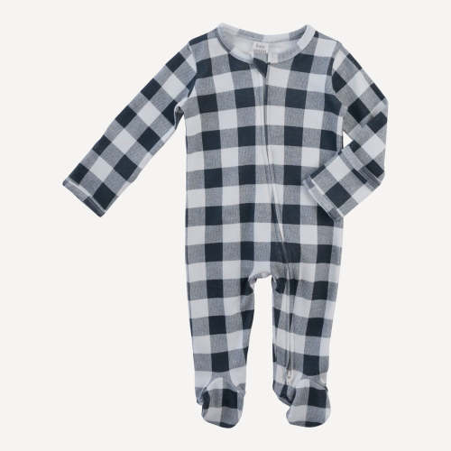 long sleeve two way zipper footie | blue gingham | organic cotton inte – kate quinn
