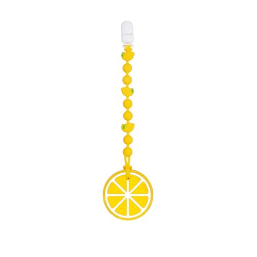 Cute Animal Baby Food Grade Silicone Teether Toy with One Piece Design Pacifier Clip Holder,Teething Pain Relief Toys Gift Set for 3 Months+ Boys and Girls,Freezer Safe,BPA Free (Lemon)
