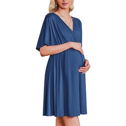 Ekouaer 3 in 1 Labor and Delivery Gown for Hospital Short Sleeve Maternity Nursing Dress Nightgown Postpartum Sleepwear
