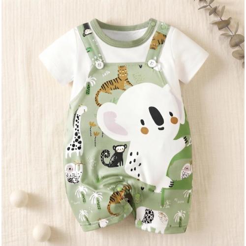 6-9 Months Safari Koala Print Baby Romper, Jungle Zoo Infant Bodysuit, Summer Outfit