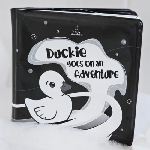 Duckie Goes On An Adventure Black and White Bath Book – Young Wonderer Black and White Baby Boutique
