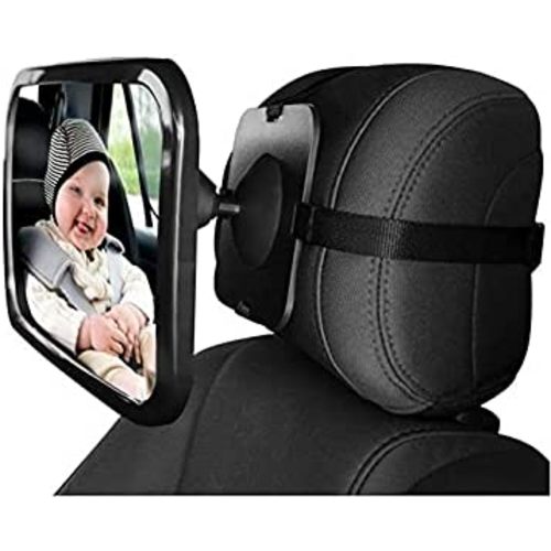 Rear Facing Baby View Mirror for Child Safety Car Seat - Crystal Clear Reflection via Crash-tested & Shatterproof Convex Mirror