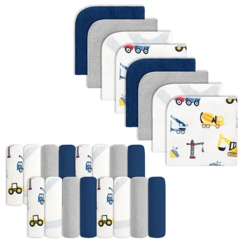 Softan Baby Washcloths, 24Pack Baby Wash Cloths Extra Soft & Ultra Absorbent, Baby Towels Face Towel Unisex for Boys Girls Face & Body, Washclothes Gentle on Sensitive Skin, 9''x 9'' Truck