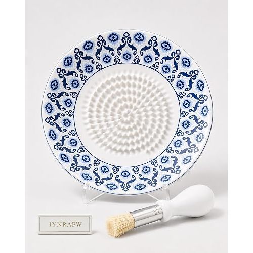 Ceramic Garlic Grater Plate Bowl Garlic Grater Set Ginger Grating Dish Olive Oil Dip Herb Stripper Peeler Brush Stand Kitchen Gadget Gift Appetizer Bowl for Bread Dipping Home Cooking
