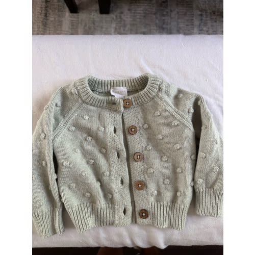 Jamie Kay Baby Cardigan 0-3M Sage Green Knit Cotton Button Front Sweater