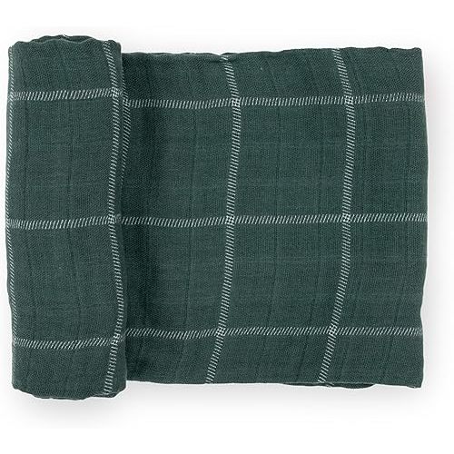 Little Unicorn Premium Cotton Swaddle Baby Blanket | Breathable Fabric | for swaddling, Play, Nursing & More (Evergreen Plaid)