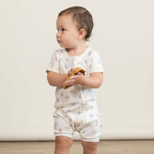Organic Short Zip Romper - Coral