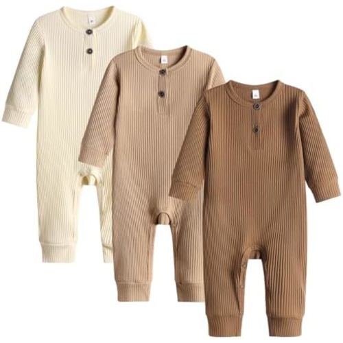 Baby Boy Girl 3 Pack Solid Romper Ribbed Long Sleeve