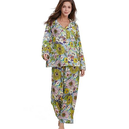 YiNi LuLu Womens Silk Satin Pajamas Set Button Down 2 Piece Pjs Long Sleeve Oversized Sleepwear with Pockets