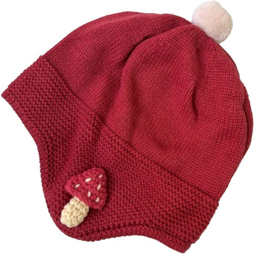 Baby Knit Beanie with Ear Flaps, Toddler Winter Hat for Boy Girl 6-36 Months (US, Alpha, One Size, Red)