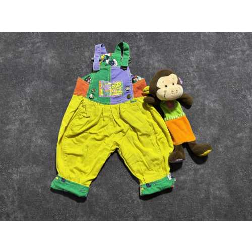 80s Vintage Baby Overalls: With Patches Color Block Print 6-9 Months + Gift Toy