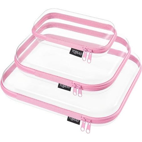 YQBRAO Clear Hard Shell Organizer Case Set, 3-Pack, Pink