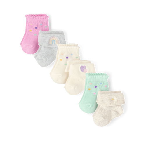 Baby Girls Embroidered Icon Midi Socks 6-Pack - Multi