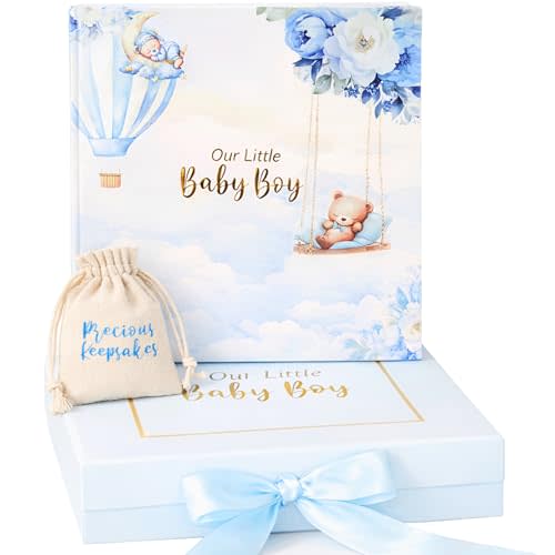 Luxury Baby Boy Memory Book Set – Keepsake Journal & Milestone Album from Pregnancy to Age 5 with Premium Gift Box, Storage Pouch & Keepsake Envelope – Baby Shower & Newborn Gift