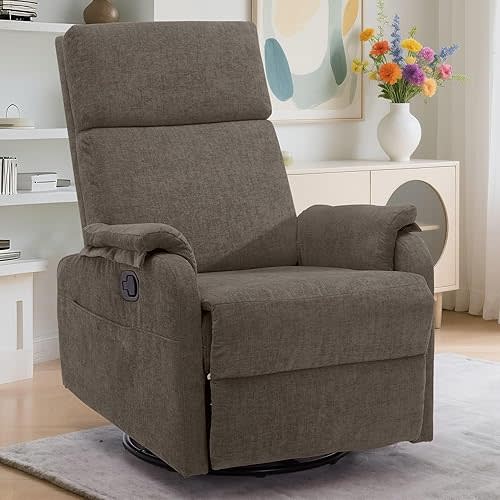 Recliner Chairs, Swivel Rocking Recliner Chair for Adults, Glider Rocking Chair, Small Nursery Recliner for Living Room, Reclining with Modern-Designed Armrests, Chenille, Brown