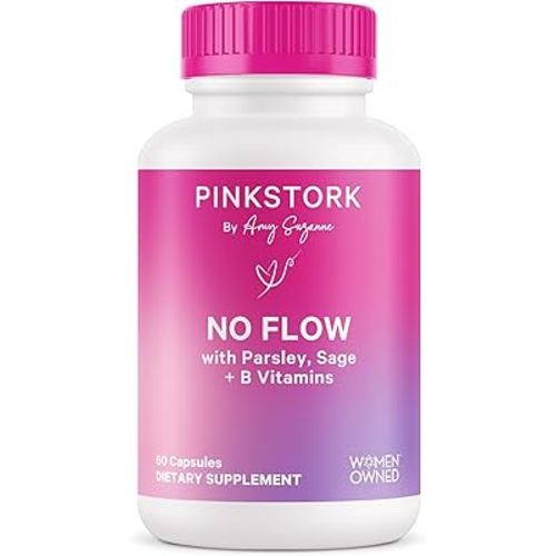 Pink Stork No Flow: Dry Up Breast Milk Supply with Sage, Parsley, and B Vitamins, Postpartum Essentials for Women to Stop Breastfeeding and Decrease Milk Production, 60 Capsules