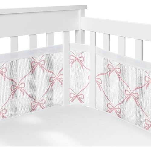 Sweet Jojo Designs + BreathableBaby Pink Bows Girls Breathable Mesh Crib Liner Baby and Infant - Blush and White Bow for the Shabby Chic, Ballet Dancer, Elegant Coquette, Ballerina Princess Collection