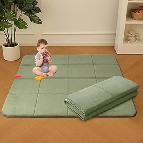 MAXYOYO 1.2" Thick Baby Play Mat for Floor, 49"x 49" Foldable Playpen Mat, Tummy Time Foam Mats Ultra Soft Support,Padded Carpet with Non-Slip Backing for Infant,Kids and Toddler Crawling, Green