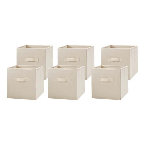 Mainstays Collapsible Cube Fabric Storage Bins, Beige, 6pk