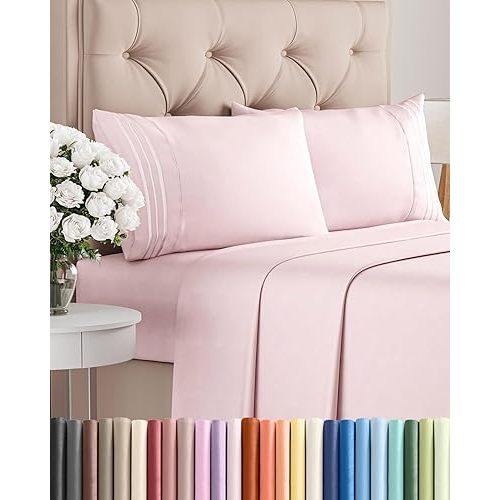 Queen Size 4 Piece Sheet Set - Comfy Breathable & Cooling Sheets - Hotel Luxury Bed Sheets for Women & Men - Deep Pockets, Easy-Fit, Soft & Wrinkle Free Sheets - Lavender Pink Oeko-Tex Bed Sheet Set