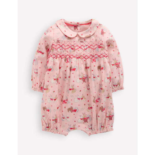 Smocked Romper-Pink Love Bunnies | Boden UK