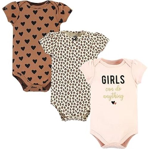 Hudson Baby Unisex Baby Cotton Bodysuits, Cinnamon Hearts, 0-3 Months