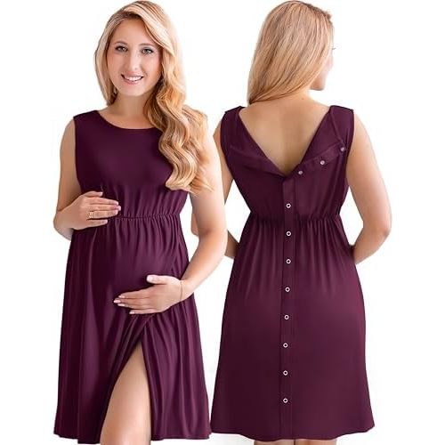 ECO BABY Made With Love 3-in-1 Labor and Delivery Gown for Hospital, Nursing Nightgown, Maternity Dress for Breastfeeding