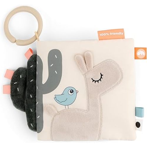 Done by Deer Activity Book for Babies – Lalee Soft Sensory Baby Book with Teether Mirror and Crinkle Sounds – Baby Toy for Tummy Time and Early Development – Beige, 7.7 x 5.7 inches