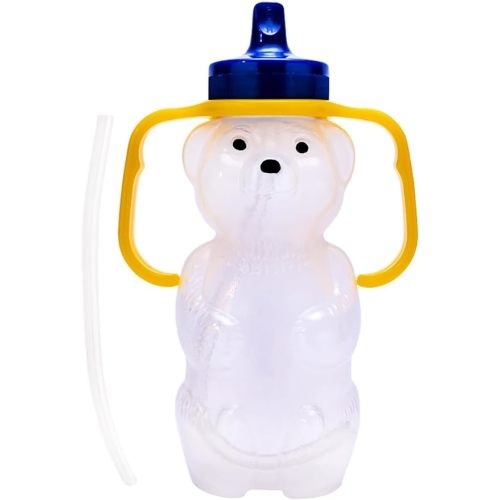 TalkTools Honey Bear Straw Cup with Handle, 7oz – Soft Straw Trainer for Babies & Toddlers 4+ Months – Easy-Grip, Dishwasher Safe.