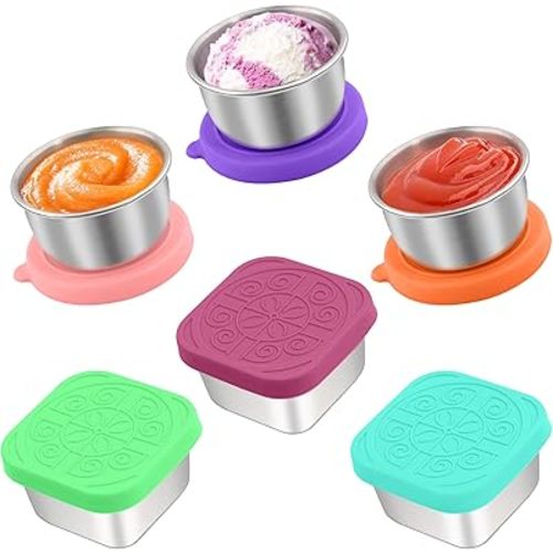 6 PCS Salad Dressing Container to Go,Handy Leakproof Stainless Steel Meal Prep Containers Reusable,Sauce Containers for Lunch Box, Picnics, Travel, Office and Kitchen Storage-1.6oz+2.7oz