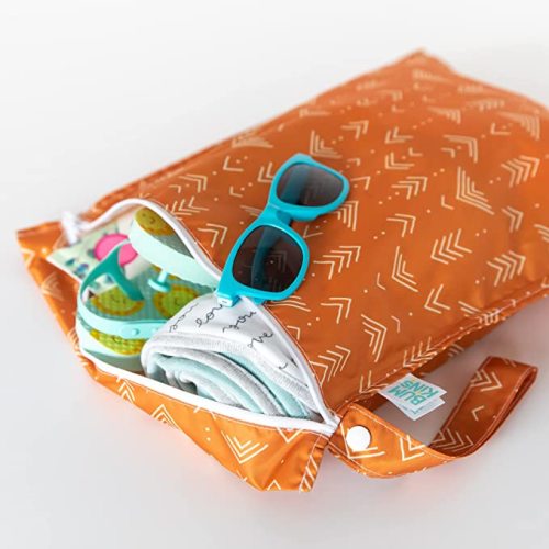Bumkins Waterproof Wet Bag for Baby, Travel, Swim Suit, Cloth Diapers, Pump Parts, Pool, Gym Clothes, Toiletry, Strap to Stroller, Daycare, Zipper Reusable Bag, Wetdry Packing Pouch, Boho Orange
