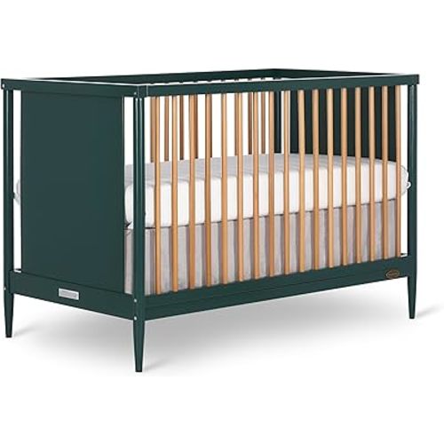 Dream On Me Clover 4-in-1 Modern Island Crib with Rounded Spindles in Olive, Convertible Crib, Mid-Century Meets Modern, Coordinates with The Clover Changing Counter