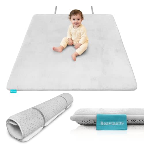 Beavtaens Ultra Thick Flannel Baby Play Mat for Floor, 50x50 Foam Playpen Mat with Elastic Band, Muscle Mat and Tummy Time Mats, Non-Slip, Soft and Comfortable, Easy to Care, Ideal for Crawling Infants, Toddlers and Babies, Perfect Kids Rug for Bedroom...