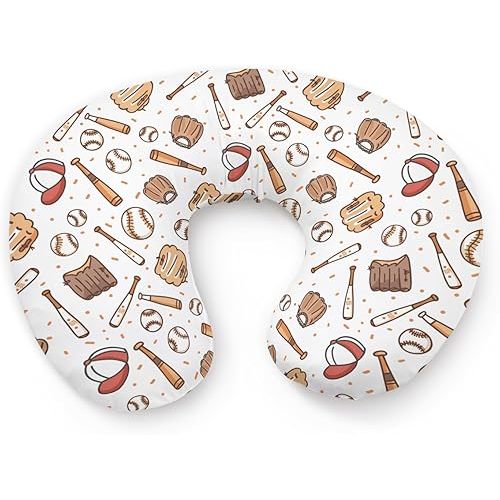 Baseball Sports Theme Pattern Nursing Pillow Cover, Unisex Removable Breastfeeding Pillowcase Slipcover for Baby Girls Boys Newborns Toddlers, Cover Only