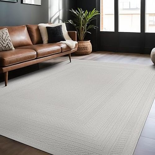 Micro Loop Indoor Rug White 6x9 Boho Geometric Neutral Area Rugs for Living Room Soft Luxury Modern Low and High Pile Durable Stain Resistant Non-Shedding Indoor Area Carpet 6 x 9