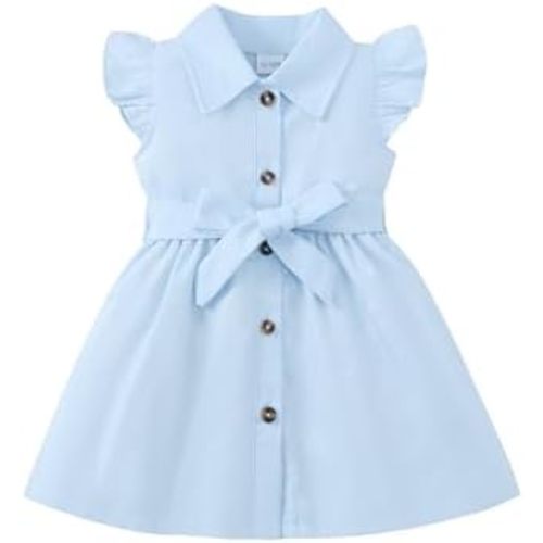 sweetabby Toddler Dress Baby Girl Clothes Denim Cowgirl Girls Dresses Fly Sleeves Jeans Sundress Girls Summer Outfits