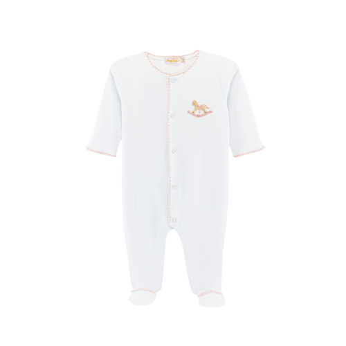Rocking Horse Embroidered Footie - Pink