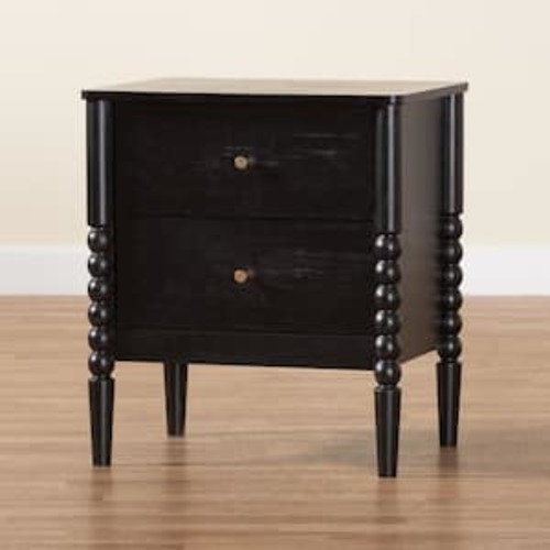 Lucera Black 2-Drawer Nightstand