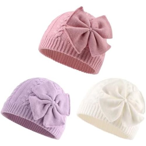 Winter Warm Knitted Baby Hat for Girls Cotton Lined Infant Toddler Hat Autumn Cute Bow Classic Girls Beanie 0-6Y