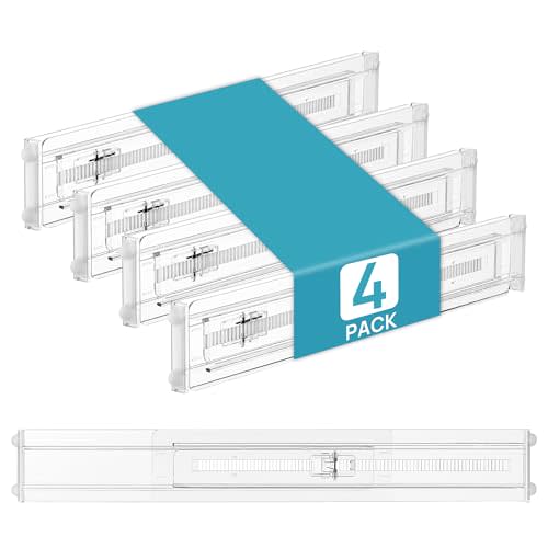 Vtopmart 4 Pack Shallow Drawer Dividers, 2.36" High 12.5"-20.8" Adjustable Expandable Kitchen Drawer Organizer, Clear Plastic Organizer Separators for Flatware, Utensil, Cutlery, Underwear, Clothes